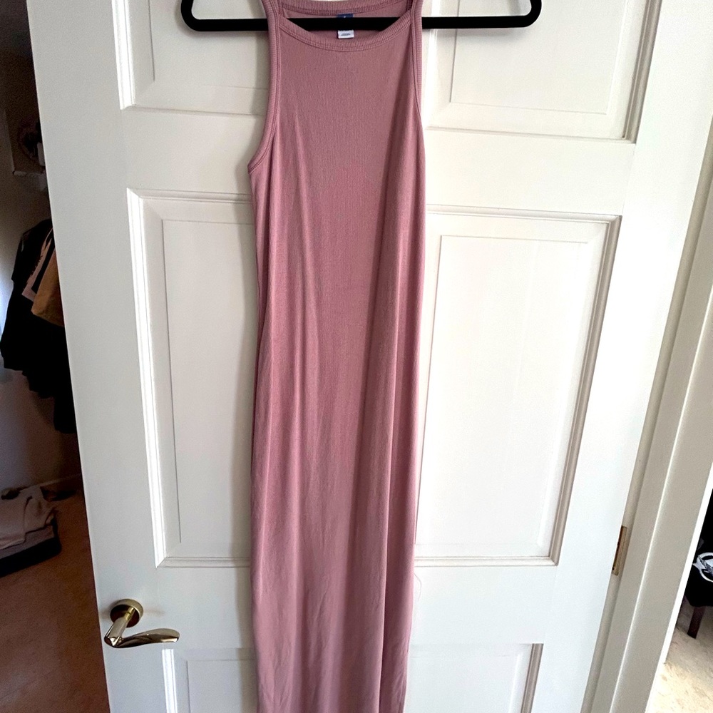 Pink Ribbed Midi Dress